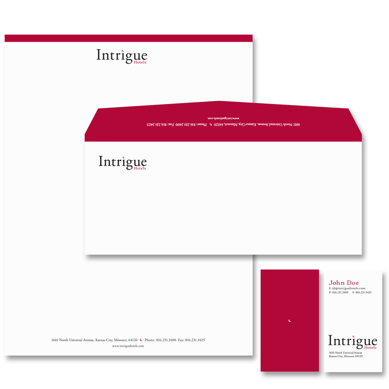  Intrigue Hotels Letterhead, envelope and business cards. 